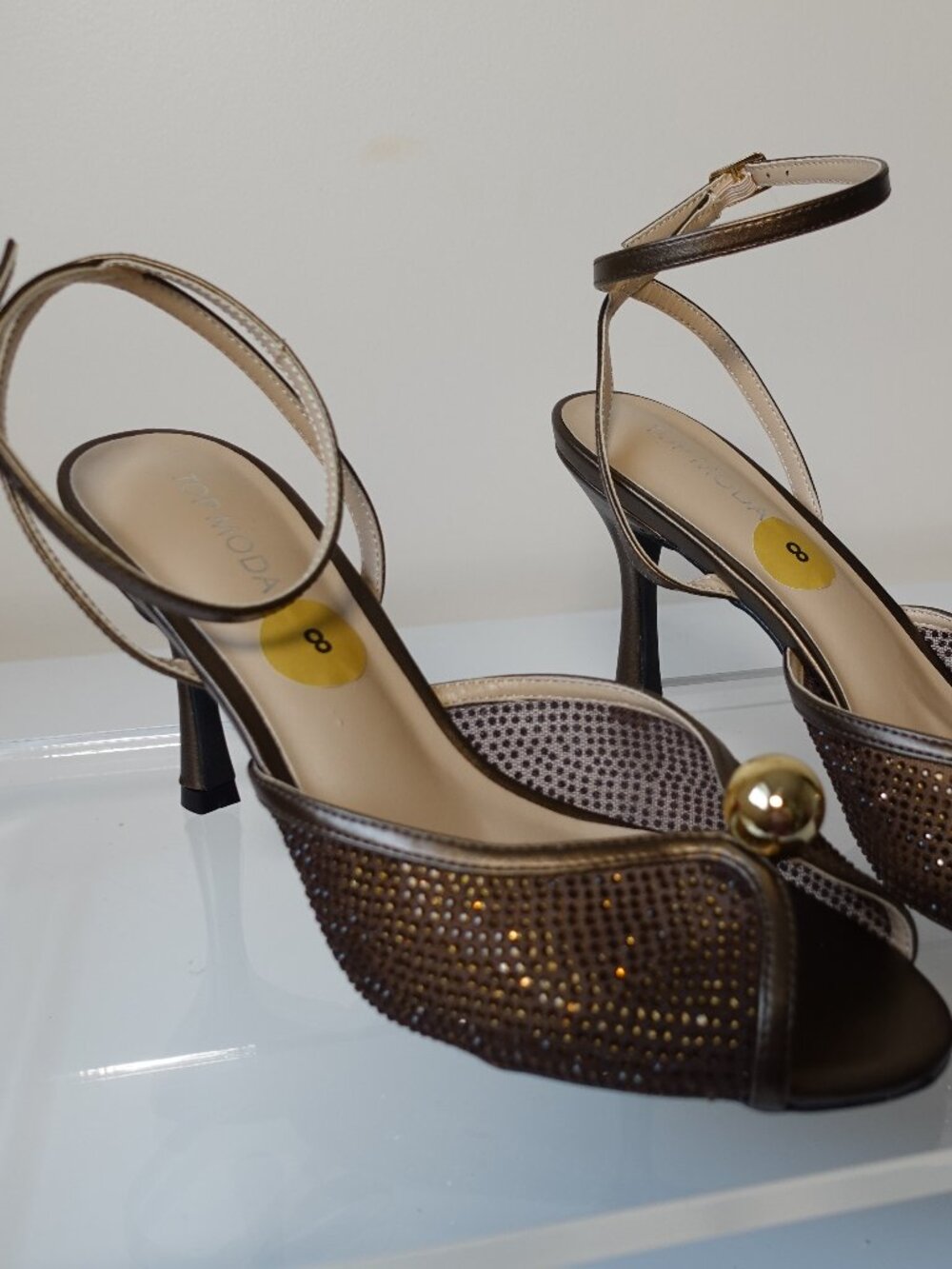 bronze-tone mesh high-heel sandals Size 8 New